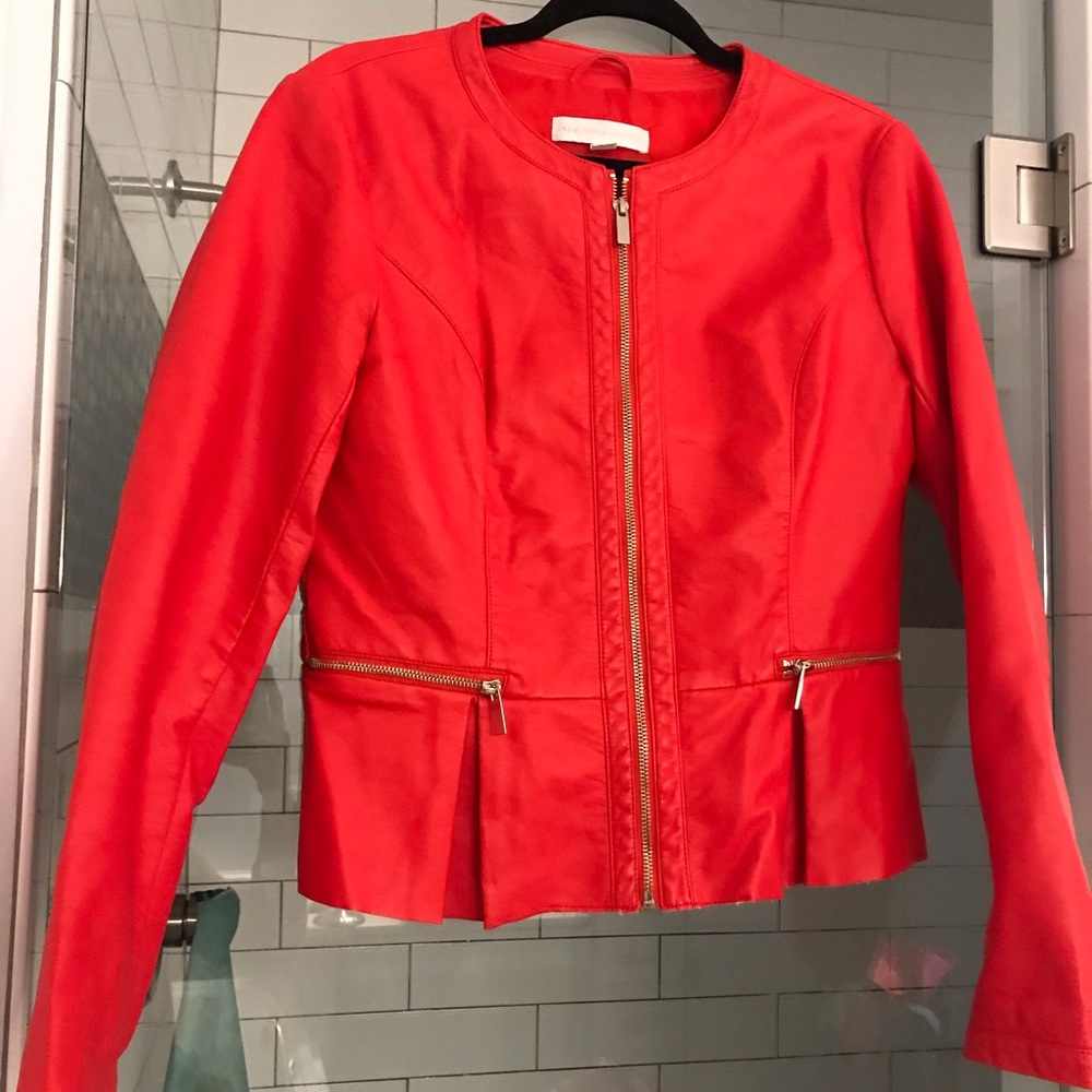New York and Company Red Faux Leather Jacket